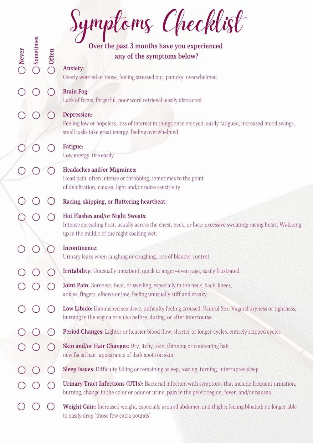 Menopause Symptoms Checklist – Yoga For Life Online