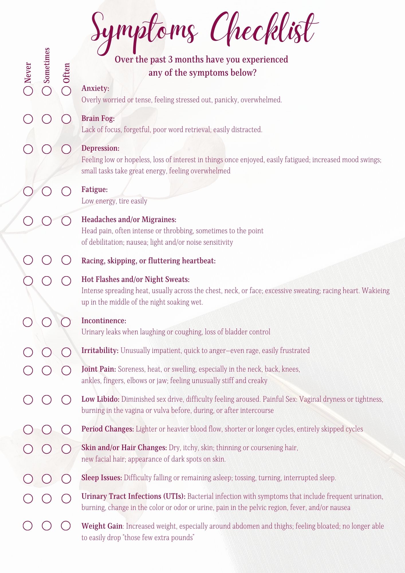 Menopause Symptoms Checklist – Yoga For Life Online